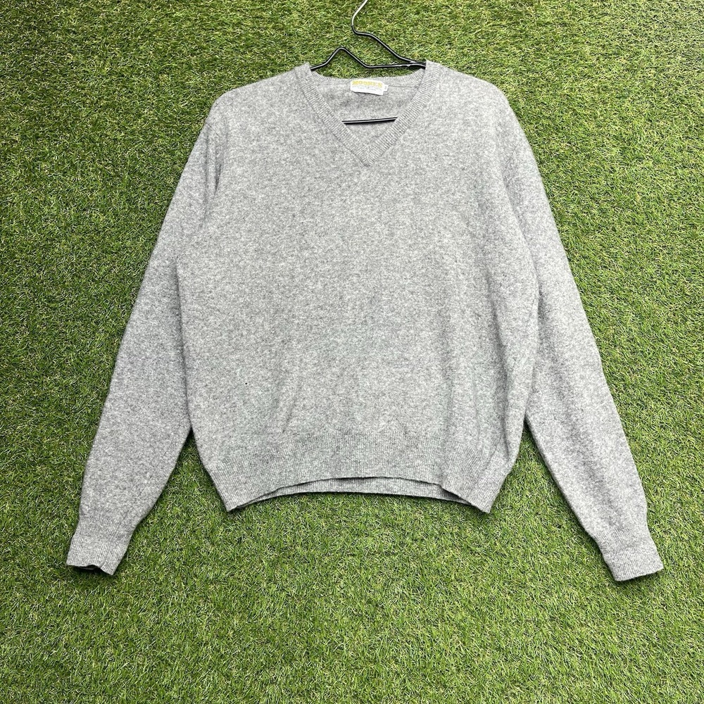 Vintage Moores Finest Cashmere Sweater Mens 44 Medium Grey V Neck 90s
